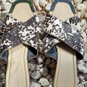 Donald J Pliner, cow print, 10m , wooden clog sandal, Carra sandal